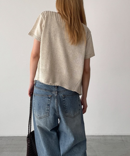 CANAL JEAN（キャナルジーン）の「El mar　半袖ニットアンサンブル（アンサンブル・レディース・ネイビー/ベージュ・ONE SIZE）」の4枚目の写真