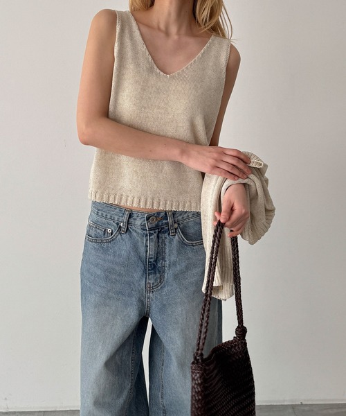 CANAL JEAN（キャナルジーン）の「El mar　半袖ニットアンサンブル（アンサンブル・レディース・ネイビー/ベージュ・ONE SIZE）」の5枚目の写真