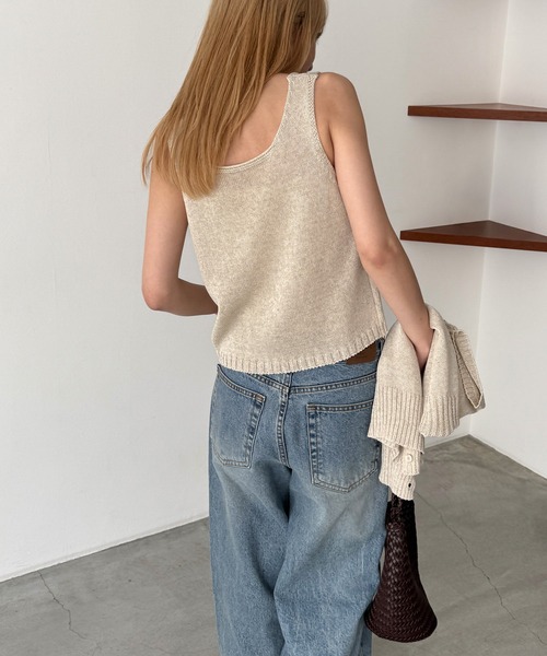 CANAL JEAN（キャナルジーン）の「El mar　半袖ニットアンサンブル（アンサンブル・レディース・ネイビー/ベージュ・ONE SIZE）」の6枚目の写真