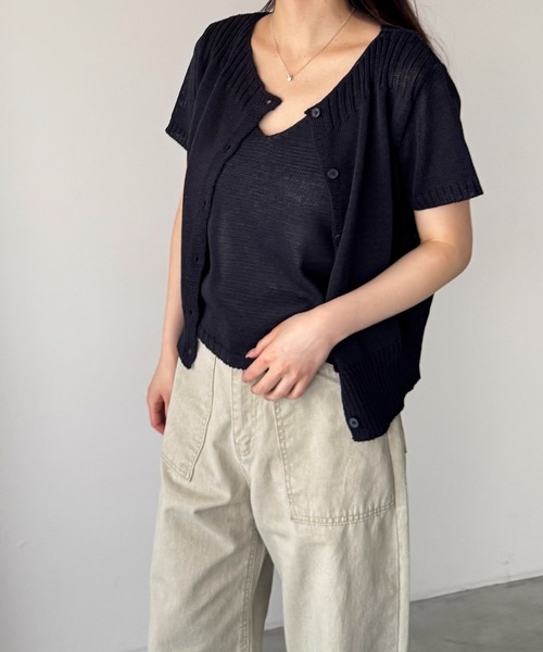 CANAL JEAN（キャナルジーン）の「El mar　半袖ニットアンサンブル（アンサンブル・レディース・ネイビー/ベージュ・ONE SIZE）」の8枚目の写真