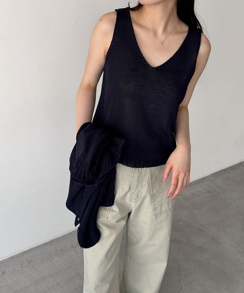 CANAL JEAN（キャナルジーン）の「El mar　半袖ニットアンサンブル（アンサンブル・レディース・ネイビー/ベージュ・ONE SIZE）」の10枚目の写真