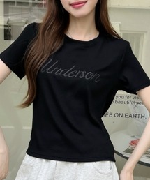筆記体 ロゴ ミニマル 刺繍 ショート丈 Tシャツ