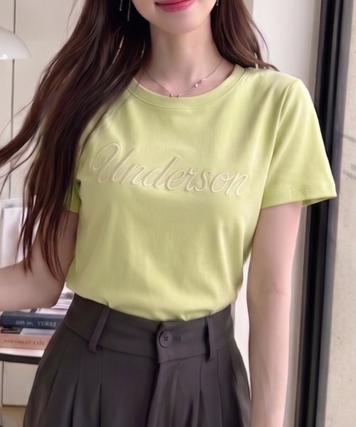 Ada.(エイダ)の「筆記体 ロゴ ミニマル 刺繍 ショート丈 Tシャツ(Tシャツ/カットソー・レディース・ブルー/ライトグリーン/ライトグレー/ブラック/ホワイト・FREE)」の12枚目の写真