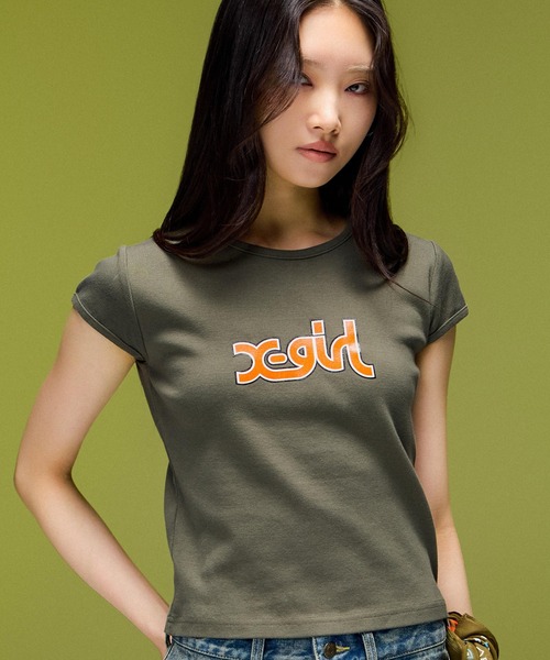 ZWXGW オリーブグリーン 半袖Tシャツ XS X-girl｜エックスガールのTシャツ/カットソー（グリーン・カーキ/緑色