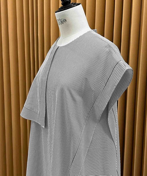 ELFRANK(エルフランク)の「【2026SS】アシンメトリーケープピンストライプAラインロングワンピース 洗える(ワンピース・レディース・ブラック系その他/ブルー系その他・L/M)」の14枚目の写真