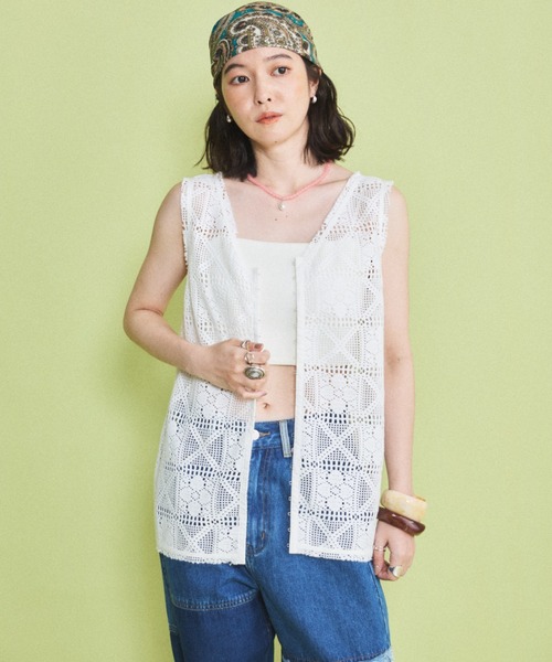 MIRROR STOKE(ミラーストーク)の「【ZOZO限定】LACE SLEEVELESS TOPS/レーススリーブレストップス(シャツ/ブラウス・レディース・ブラック/オフホワイト・MEDIUM)」の14枚目の写真