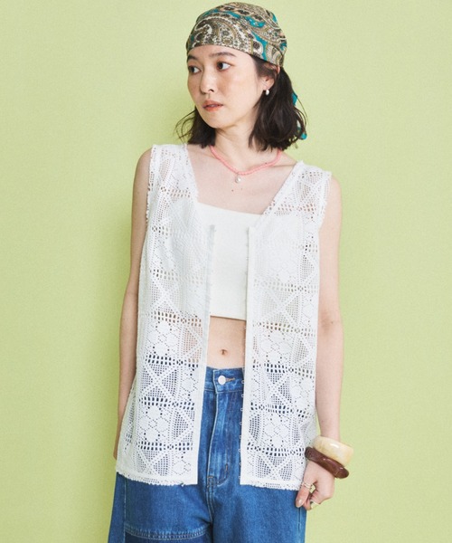 MIRROR STOKE(ミラーストーク)の「【ZOZO限定】LACE SLEEVELESS TOPS/レーススリーブレストップス(シャツ/ブラウス・レディース・ブラック/オフホワイト・MEDIUM)」の15枚目の写真