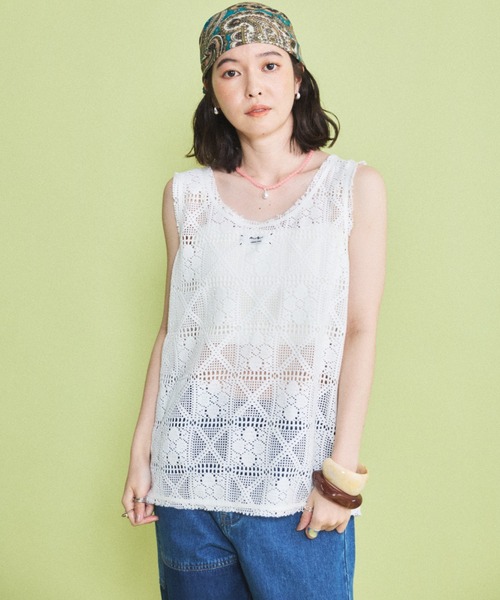 MIRROR STOKE(ミラーストーク)の「【ZOZO限定】LACE SLEEVELESS TOPS/レーススリーブレストップス(シャツ/ブラウス・レディース・ブラック/オフホワイト・MEDIUM)」の3枚目の写真