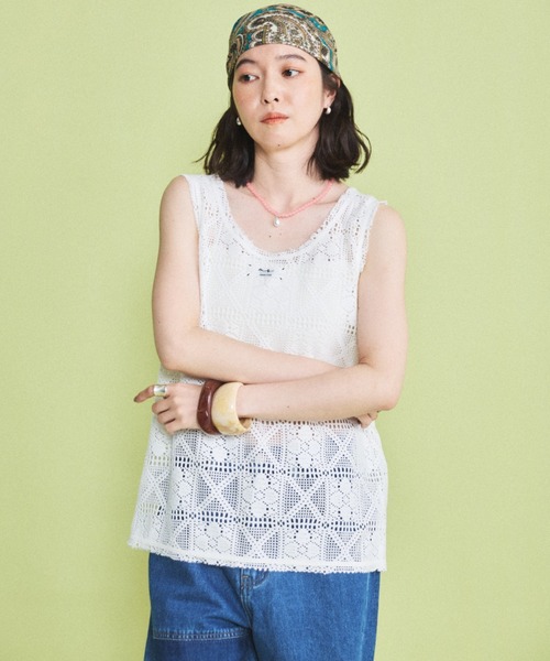 MIRROR STOKE(ミラーストーク)の「【ZOZO限定】LACE SLEEVELESS TOPS/レーススリーブレストップス(シャツ/ブラウス・レディース・ブラック/オフホワイト・MEDIUM)」の4枚目の写真
