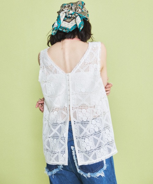 MIRROR STOKE(ミラーストーク)の「【ZOZO限定】LACE SLEEVELESS TOPS/レーススリーブレストップス(シャツ/ブラウス・レディース・ブラック/オフホワイト・MEDIUM)」の7枚目の写真