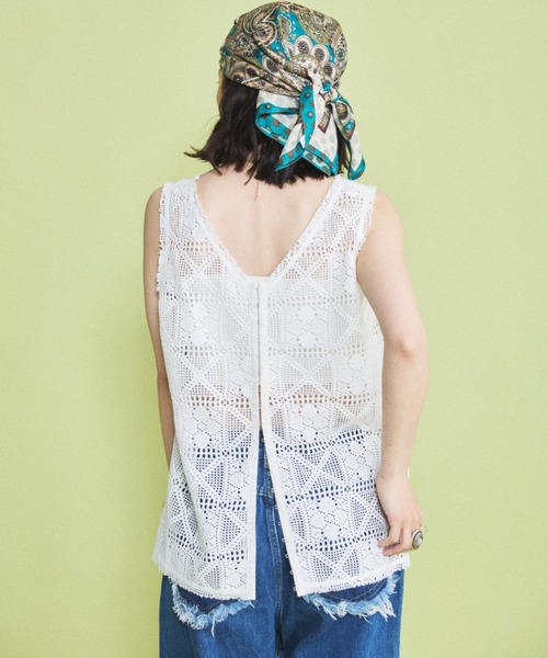 MIRROR STOKE(ミラーストーク)の「【ZOZO限定】LACE SLEEVELESS TOPS/レーススリーブレストップス(シャツ/ブラウス・レディース・ブラック/オフホワイト・MEDIUM)」の6枚目の写真