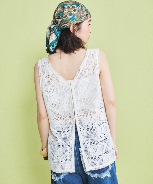 MIRROR STOKE(ミラーストーク)の「【ZOZO限定】LACE SLEEVELESS TOPS/レーススリーブレストップス(シャツ/ブラウス・レディース・ブラック/オフホワイト・MEDIUM)」の5枚目の写真