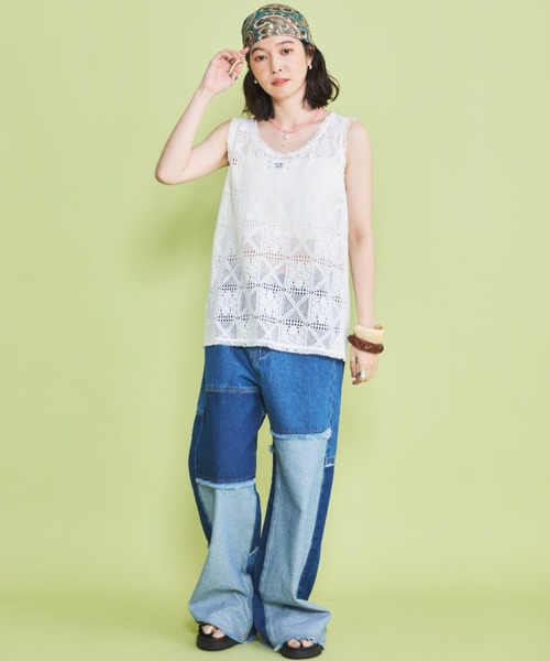 MIRROR STOKE(ミラーストーク)の「【ZOZO限定】LACE SLEEVELESS TOPS/レーススリーブレストップス(シャツ/ブラウス・レディース・ブラック/オフホワイト・MEDIUM)」の10枚目の写真