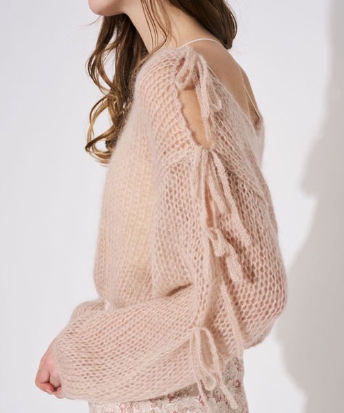 ME COUTURE(ミークチュール)の「2WAYキッドモヘヤリボンスリーブニット(ニット/セーター・レディース・オフホワイト/ブラウン/ピンクベージュ・FREE)」の22枚目の写真