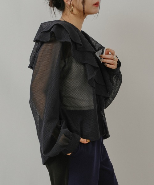 palm RICHE(ポームリシュ)の「メッシュフリルBL(シャツ/ブラウス・レディース・ブラック/オフホワイト/ネイビー・M)」の17枚目の写真