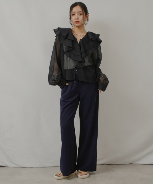 palm RICHE(ポームリシュ)の「メッシュフリルBL(シャツ/ブラウス・レディース・ブラック/オフホワイト/ネイビー・M)」の13枚目の写真