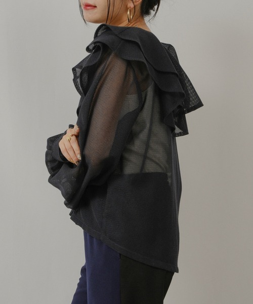 palm RICHE(ポームリシュ)の「メッシュフリルBL(シャツ/ブラウス・レディース・ブラック/オフホワイト/ネイビー・M)」の18枚目の写真