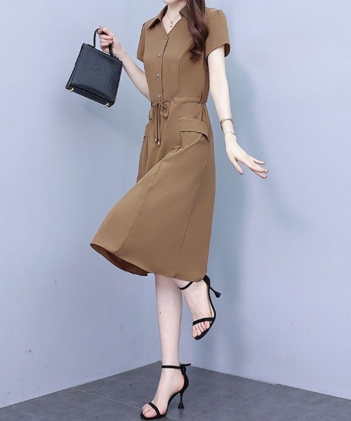 mielu(ミエル)の「ウエストリボンクラシックワンピース(ワンピース・レディース・ネイビー/ブラウン・LARGE/MEDIUM)」の7枚目の写真