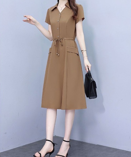 mielu(ミエル)の「ウエストリボンクラシックワンピース(ワンピース・レディース・ネイビー/ブラウン・LARGE/MEDIUM)」の5枚目の写真