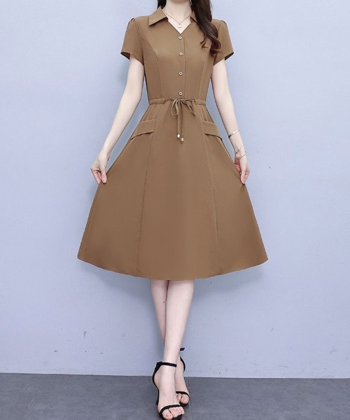 mielu(ミエル)の「ウエストリボンクラシックワンピース(ワンピース・レディース・ネイビー/ブラウン・LARGE/MEDIUM)」の6枚目の写真