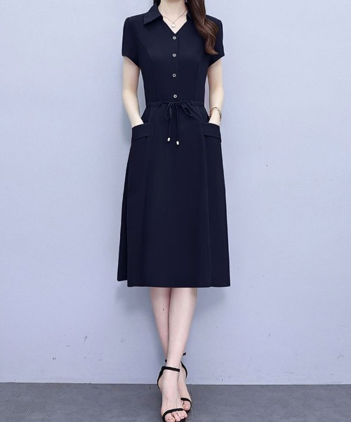 mielu(ミエル)の「ウエストリボンクラシックワンピース(ワンピース・レディース・ネイビー/ブラウン・LARGE/MEDIUM)」の10枚目の写真