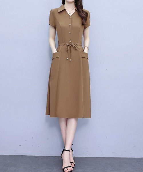 mielu(ミエル)の「ウエストリボンクラシックワンピース(ワンピース・レディース・ネイビー/ブラウン・LARGE/MEDIUM)」の3枚目の写真