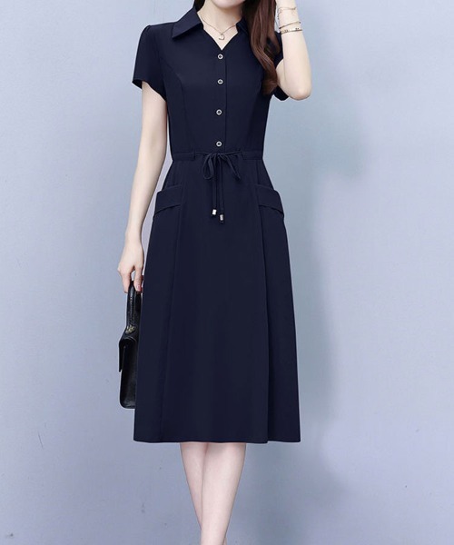 mielu(ミエル)の「ウエストリボンクラシックワンピース(ワンピース・レディース・ネイビー/ブラウン・LARGE/MEDIUM)」の11枚目の写真