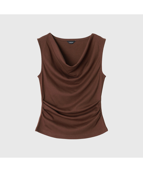 LOOKAST(ルックキャスト)の「カロルカウルネックスリーブレスTシャツ / CAROLE COWL NECK SLEEVELESS T-SHIRT_4colors(Tシャツ/カットソー・レディース・アイボリー/ブラック/ダークグレー/ブラウン・SMALL/MEDIUM/LARGE)」の4枚目の写真