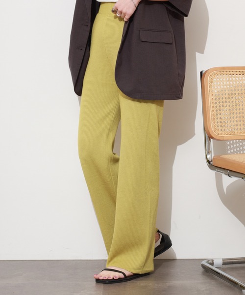 Re:EDIT（リエディ）の「レーヨンポリプレーティングリブニットパンツ（その他パンツ・レディース・ホワイト/ブラウン/ライム・M）」の19枚目の写真