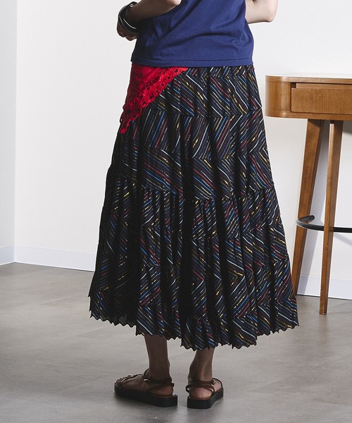 ROSE BUD（ローズバッド）の「(mag.by c)STRIPE CIRCLE SKIRT（スカート・レディース・ブラック/ライトピンク・ONE SIZE）」の5枚目の写真
