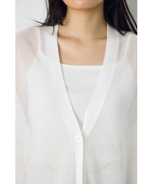 AZUL by moussy（アズールバイマウジー）の「【身長別着用画像あり】コードヤーンメッシュカーデ　メッシュトップス　シアートップス　シアーカーディガン　透け感　羽織　冷房対策（カーディガン/ボレロ・レディース・オフホワイト/ブラウン/ブラック・MEDIUM/SMALL）」の10枚目の写真