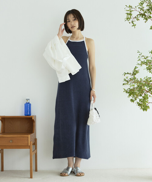 Firsthand(ファーストハンド)の「CHANTECLAIR × Firsthand/シャンテクレール 別注 Pile Camisole Dress / パイル キャミソール ドレス(ワンピース・レディース・ネイビー/オフホワイト・ONE SIZE)」の3枚目の写真