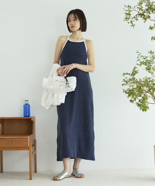 Firsthand(ファーストハンド)の「CHANTECLAIR × Firsthand/シャンテクレール 別注 Pile Camisole Dress / パイル キャミソール ドレス(ワンピース・レディース・ネイビー/オフホワイト・ONE SIZE)」の4枚目の写真