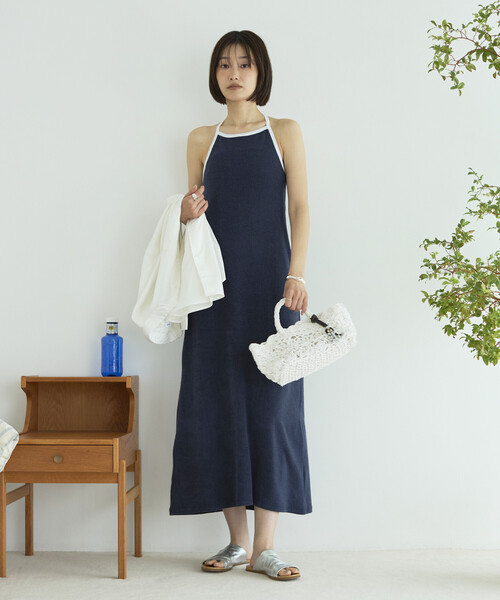 Firsthand(ファーストハンド)の「CHANTECLAIR × Firsthand/シャンテクレール 別注 Pile Camisole Dress / パイル キャミソール ドレス(ワンピース・レディース・ネイビー/オフホワイト・ONE SIZE)」の5枚目の写真