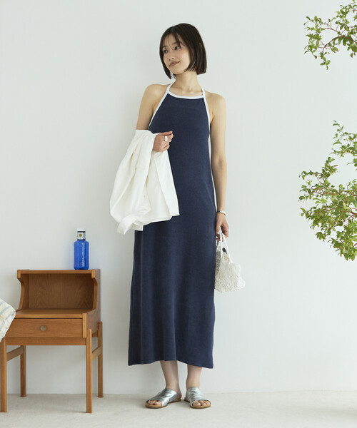 Firsthand(ファーストハンド)の「CHANTECLAIR × Firsthand/シャンテクレール 別注 Pile Camisole Dress / パイル キャミソール ドレス(ワンピース・レディース・ネイビー/オフホワイト・ONE SIZE)」の6枚目の写真