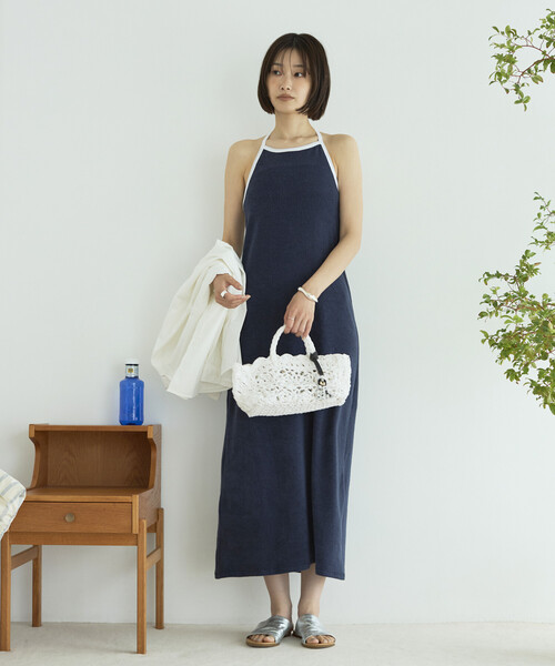 Firsthand(ファーストハンド)の「CHANTECLAIR × Firsthand/シャンテクレール 別注 Pile Camisole Dress / パイル キャミソール ドレス(ワンピース・レディース・ネイビー/オフホワイト・ONE SIZE)」の7枚目の写真