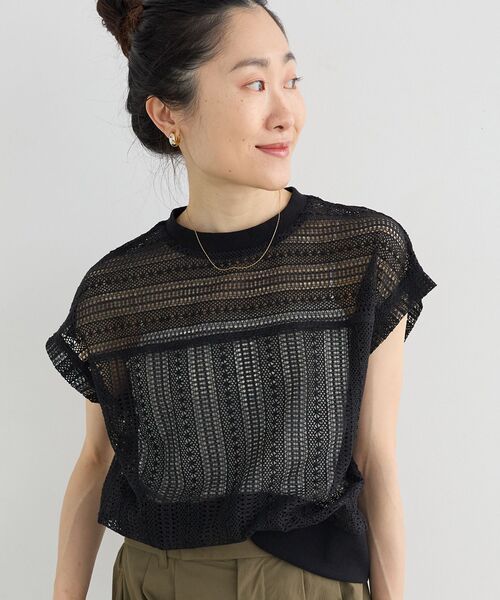 le.coeur blanc(ルクールブラン)の「【洗える】ラッセルレースフレンチプルオーバー(Tシャツ/カットソー・レディース・ホワイト/ブラック・38)」の2枚目の写真