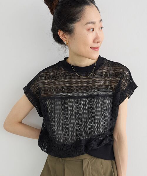 le.coeur blanc(ルクールブラン)の「【洗える】ラッセルレースフレンチプルオーバー(Tシャツ/カットソー・レディース・ホワイト/ブラック・38)」の5枚目の写真