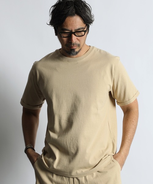 未開封新品 RULETHEFATE オンライン限定Tシャツ ベージュ サイズ1 8oz HEAVY WEIGHT COTTON ROLL-UP SLEEVE TEE：セットアップ対応