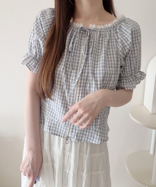 Nana(ナナ)の「レースチェックジップブラウス(シャツ/ブラウス・レディース・ブルー・FREE)」の8枚目の写真