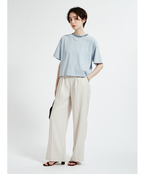 Barbour(バブアー)の「クロップド ポイントロゴ 配色TシャツJapan Exclusive(レディース)(Tシャツ/カットソー・レディース・ライトブルー/クリーム/グレー・MEDIUM/SMALL)」の11枚目の写真