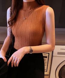 モックネック ノースリーブリブサマーニット