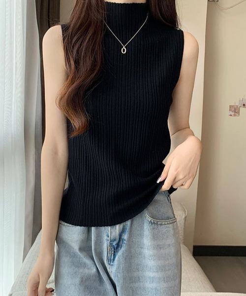 boemy(ボエミー)の「モックネック ノースリーブリブサマーニット(Tシャツ/カットソー・レディース・ホワイト/ブラウン/ブラック/カーキ・FREE)」の11枚目の写真