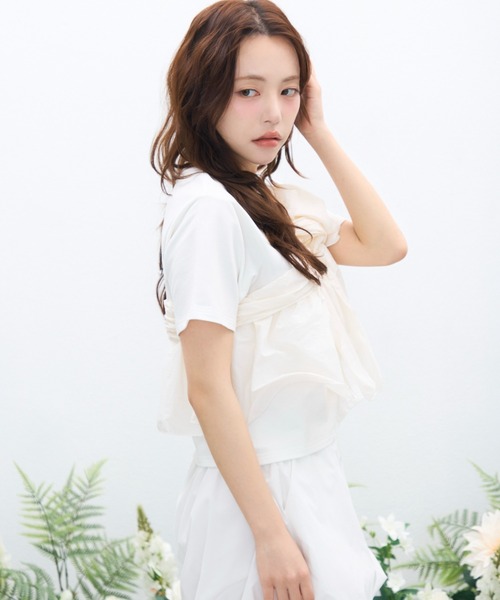 krahe（クレーエ）の「ビッグリボン・アシンメトリーTシャツ（Tシャツ/カットソー・レディース・グレー/ブラック/オフホワイト・FREE）」の15枚目の写真