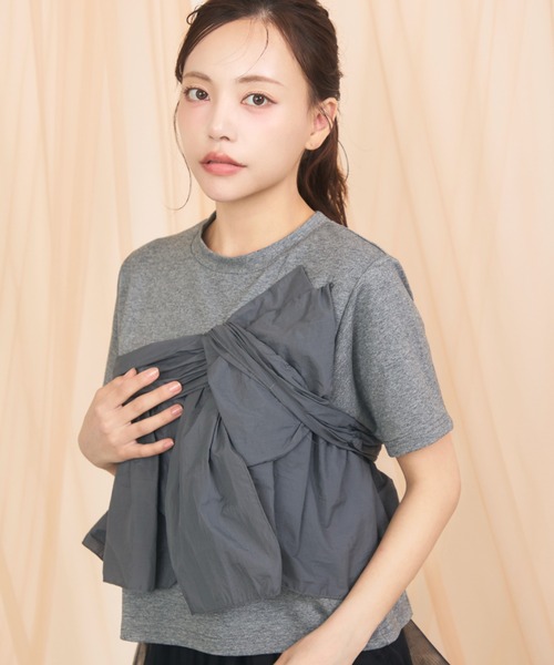 krahe（クレーエ）の「ビッグリボン・アシンメトリーTシャツ（Tシャツ/カットソー・レディース・グレー/ブラック/オフホワイト・FREE）」の21枚目の写真