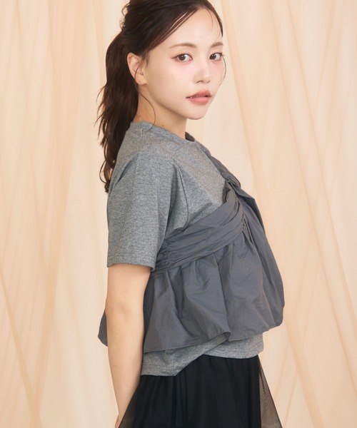 krahe（クレーエ）の「ビッグリボン・アシンメトリーTシャツ（Tシャツ/カットソー・レディース・グレー/ブラック/オフホワイト・FREE）」の22枚目の写真