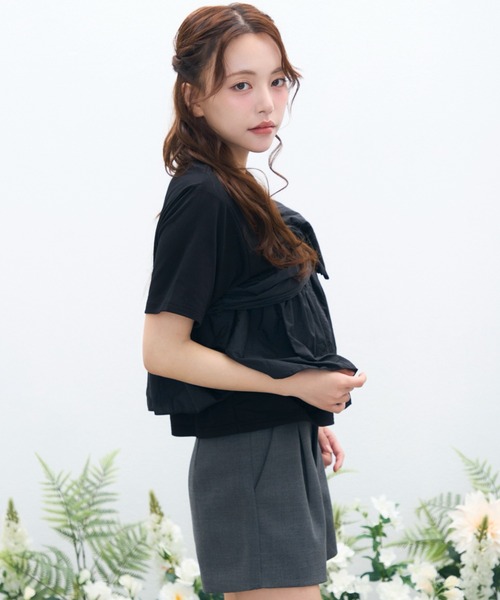 krahe（クレーエ）の「ビッグリボン・アシンメトリーTシャツ（Tシャツ/カットソー・レディース・グレー/ブラック/オフホワイト・FREE）」の4枚目の写真