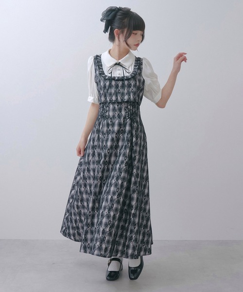 DearMyLoveRose(ディアマイラブローズ)の「ヨークフリルセットアップ風ドッキング半袖ワンピース(ワンピース・レディース・ブラック/ブルーグレー/ピンク・LL~3L/L~LL/M-L)」の13枚目の写真