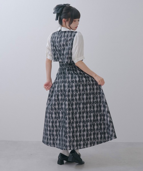DearMyLoveRose(ディアマイラブローズ)の「ヨークフリルセットアップ風ドッキング半袖ワンピース(ワンピース・レディース・ブラック/ブルーグレー/ピンク・LL~3L/L~LL/M-L)」の14枚目の写真