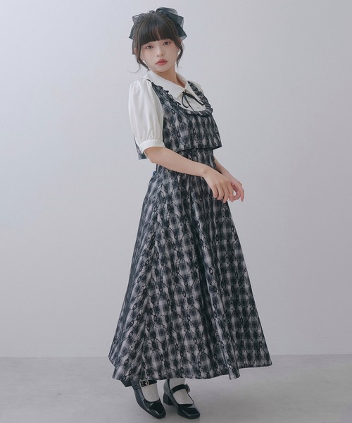DearMyLoveRose(ディアマイラブローズ)の「ヨークフリルセットアップ風ドッキング半袖ワンピース(ワンピース・レディース・ブラック/ブルーグレー/ピンク・LL~3L/L~LL/M-L)」の15枚目の写真